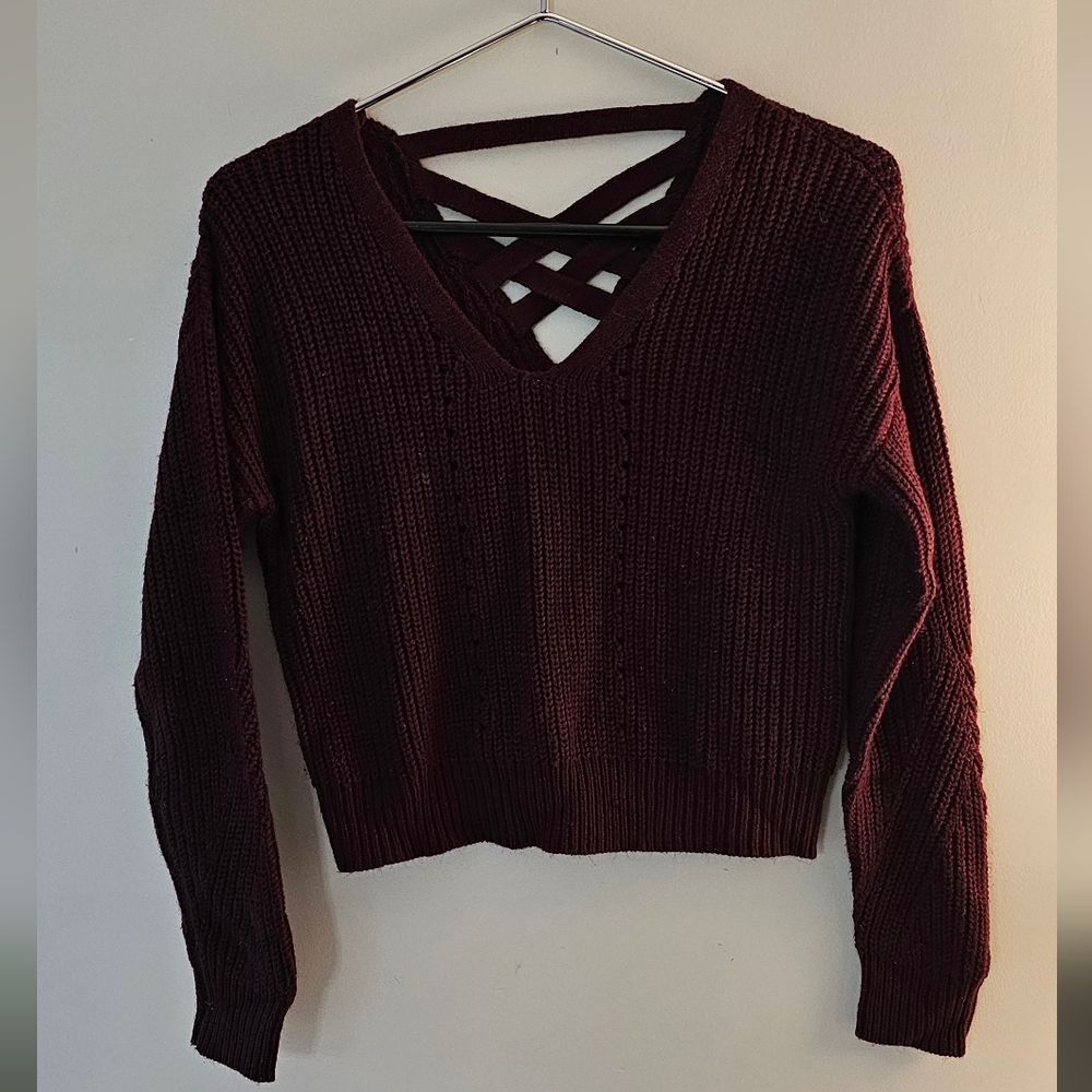 Aeropostale Burgundy Knit Sweater with Crisscross Back. XS